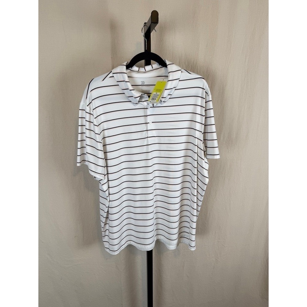 NEW All in Motion Men's XL Feeder Stripe Polo Shirt White Poly‎ Blend Athletic